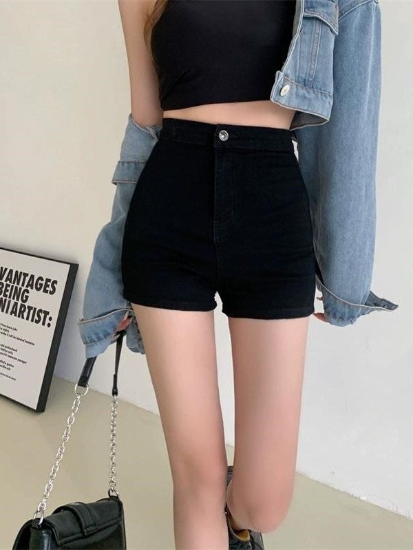 Black Classic Skinny High Waisted Denim Shorts