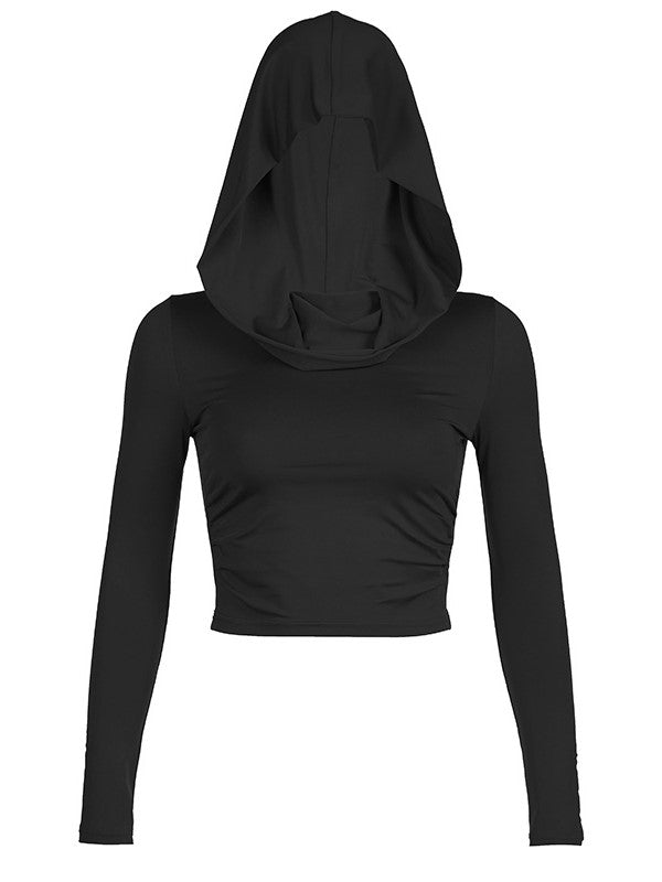 JY Vintage Pleated Hooded Long Sleeve Crop Top / Vintage Pleated Hooded Long Sleeve Crop Top