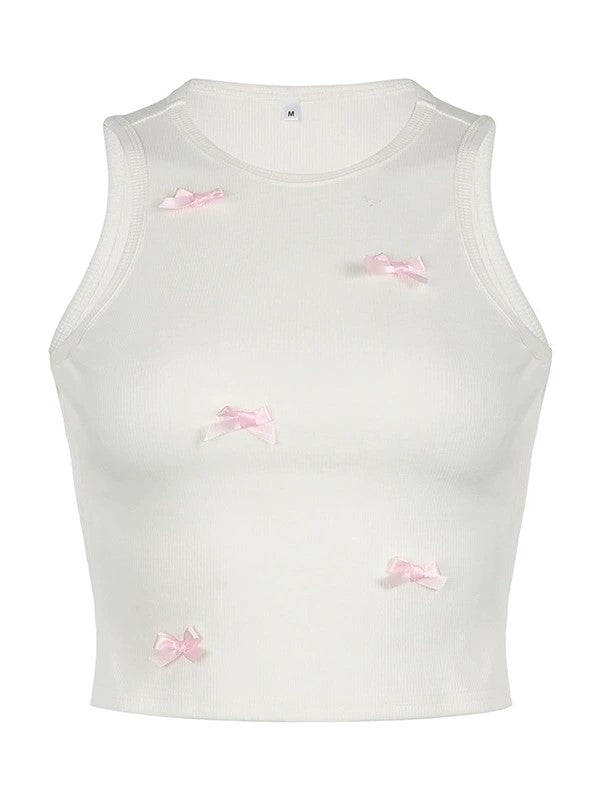 Schleifen Rundhalsausschnitt Tank Crop Top