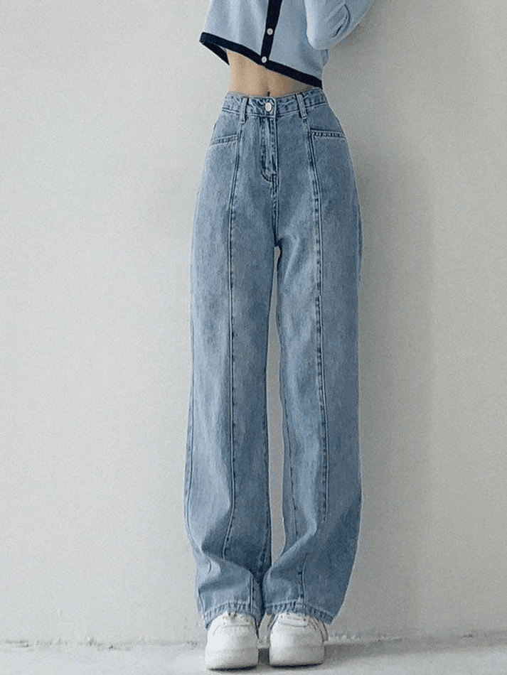 Blue vintage seam details wash boyfriend jeans