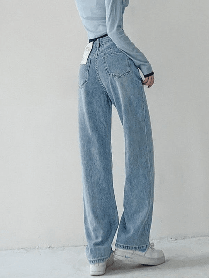 Blaue Vintage Nahtdetails Waschung Boyfriend Jeans