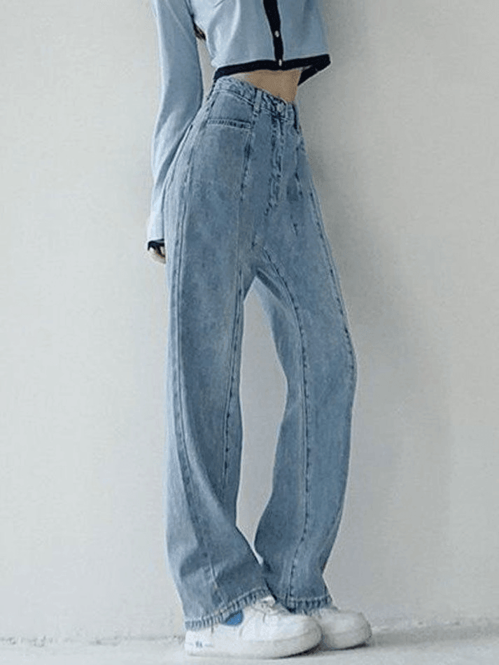 Blaue Vintage Nahtdetails Waschung Boyfriend Jeans