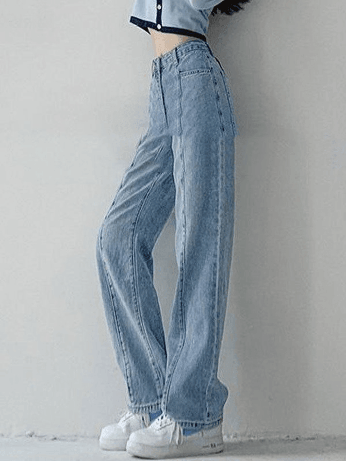 Blaue Vintage Nahtdetails Waschung Boyfriend Jeans