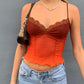 Vintage Sheer Mesh Mushroom Cami Top with V-Neck