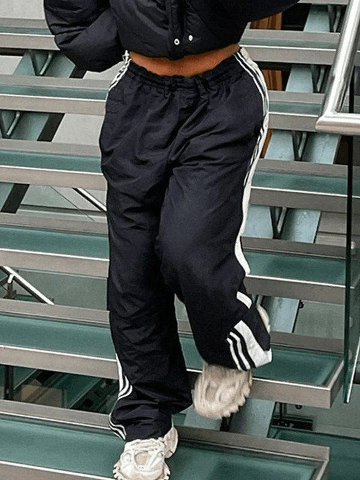 Schwarze Klassische Baggy Sweatpants mit Seitenstreifen