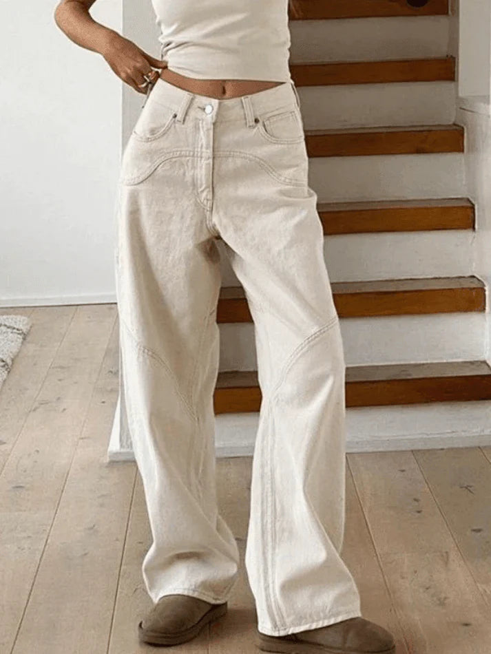 Vintage Weiße Baggy Boyfriend Jeans mit Splice