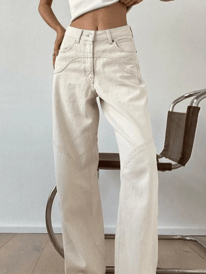 Vintage Weiße Baggy Boyfriend Jeans mit Splice