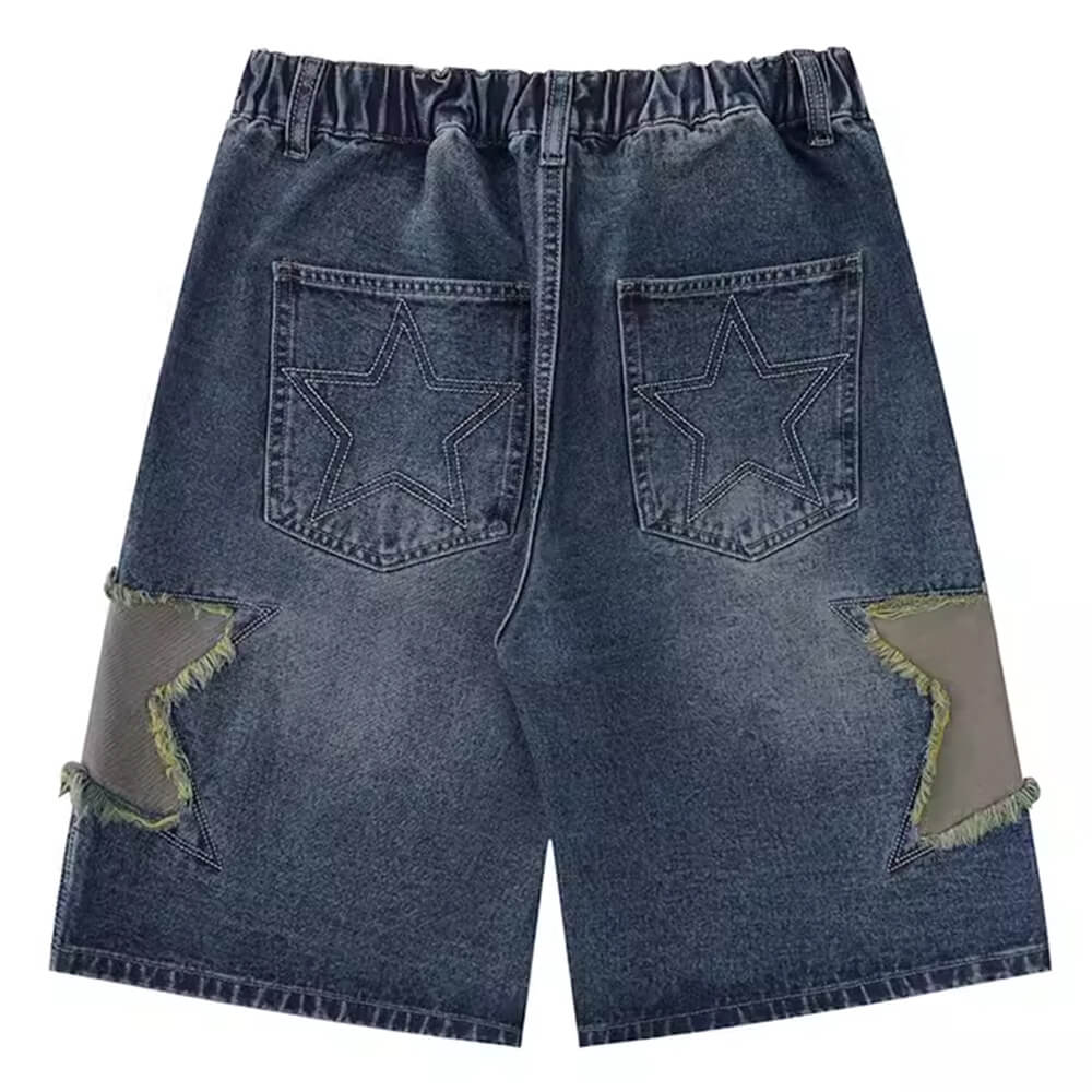 Hip Hop Stern Patches Gewaschene Denim Shorts