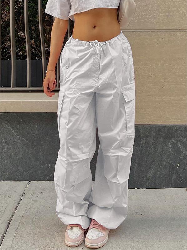 White Y2K Baggy Parachute Drawstring Cargo Pants