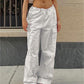 White Y2K Baggy Parachute Drawstring Cargo Pants