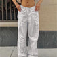 White Y2K Baggy Parachute Drawstring Cargo Pants