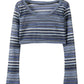 Top corto in maglia all'uncinetto a righe con contrasto