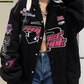 Black vintage motorcycle bomber jacket with embroidery