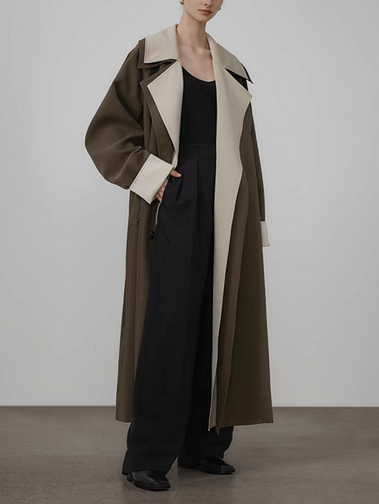 Classic oversize long coat with lapel collar and belt