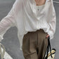 White Classic Versatile Textured Long Sleeve Blouse