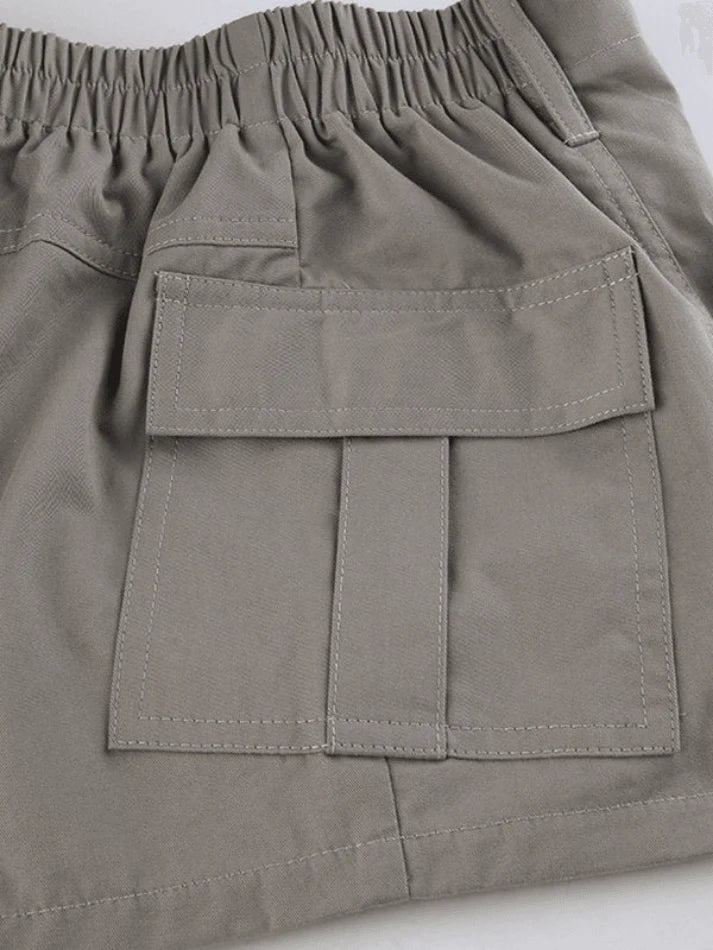 Graue Vintage Cargo Shorts mit Niedriger Bundhöhe und Taschen