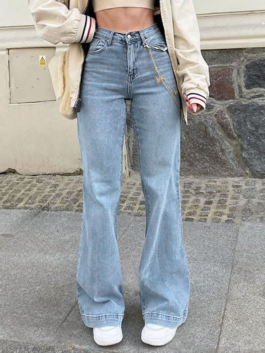 Mid Waist Verwaschene Boyfriend 2000er Jeans Schlaghose