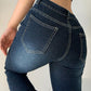 Dunkle Verwaschene Low Waist Vintage Schlaghose Jeans