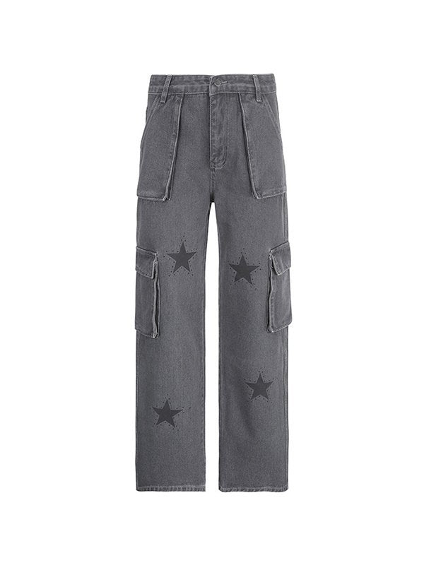 Boyfriend Cargo Jeans mit Sternenmotiv
