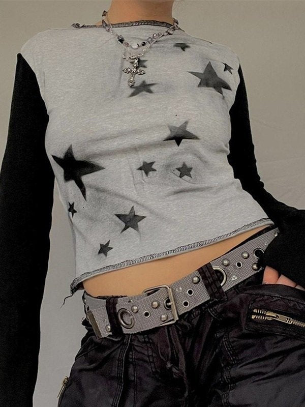 Vintage Star Langarm Crop Top