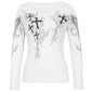 Vintage grunge rib top with cross motif and rhinestones