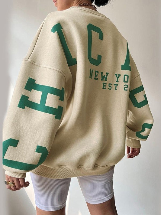Oversize College Sweatshirt mit grüner Buchstaben Grafik