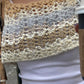 かぎ針編みパターンとストライプのスーパークロップ長袖かぎ針編みトップス