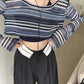 Top corto in maglia all'uncinetto a righe con contrasto