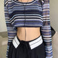 Top corto in maglia all'uncinetto a righe con contrasto