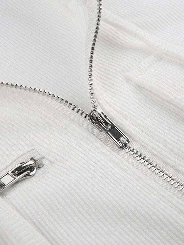 Weißes Cropped Knit Top mit Kapuze und Reißverschluss