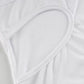 パッチワークネックラインの白い長袖ボディスーツ