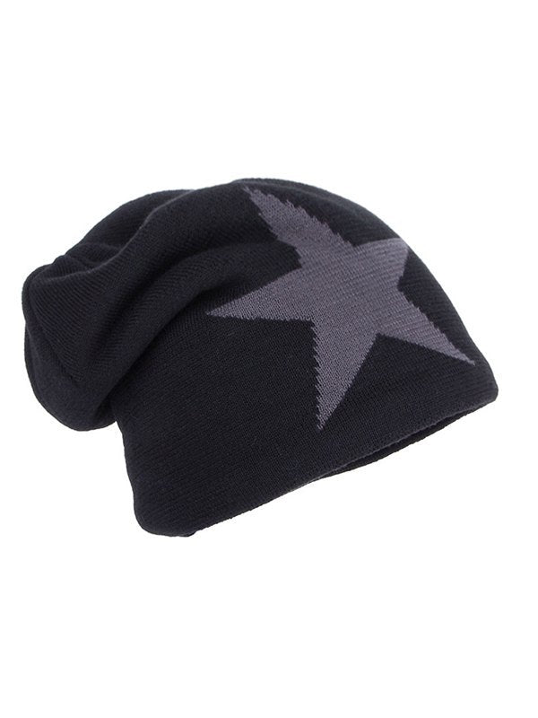 Warm fleece beanie hat with vintage star