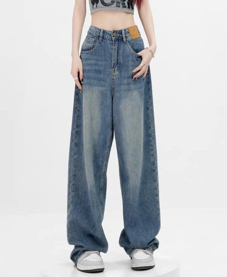 2000er Blaue Baggy Boyfriend Jeans mit Wasch Effekt