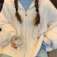 Cardigan bianco oversize vintage con cappuccio e cerniera