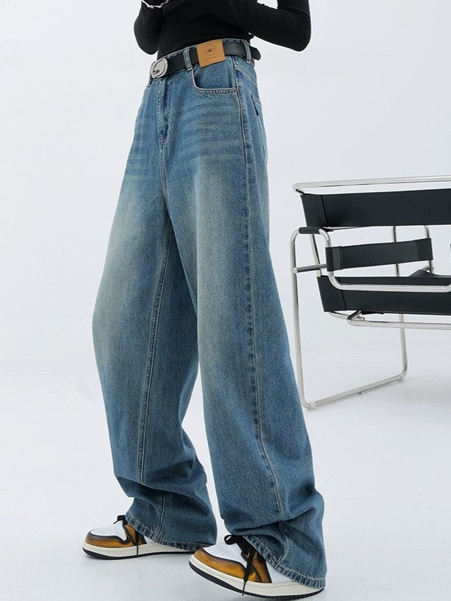 2000er Blaue Baggy Boyfriend Jeans mit Wasch Effekt