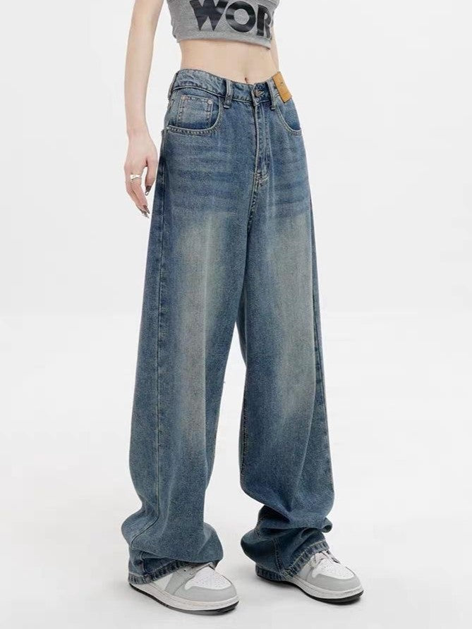 2000er Blaue Baggy Boyfriend Jeans mit Wasch Effekt